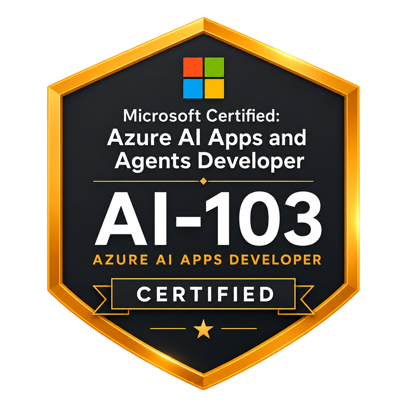 Microsoft Certified: Azure AI Apps and Agents Developer AI-103 credential badge